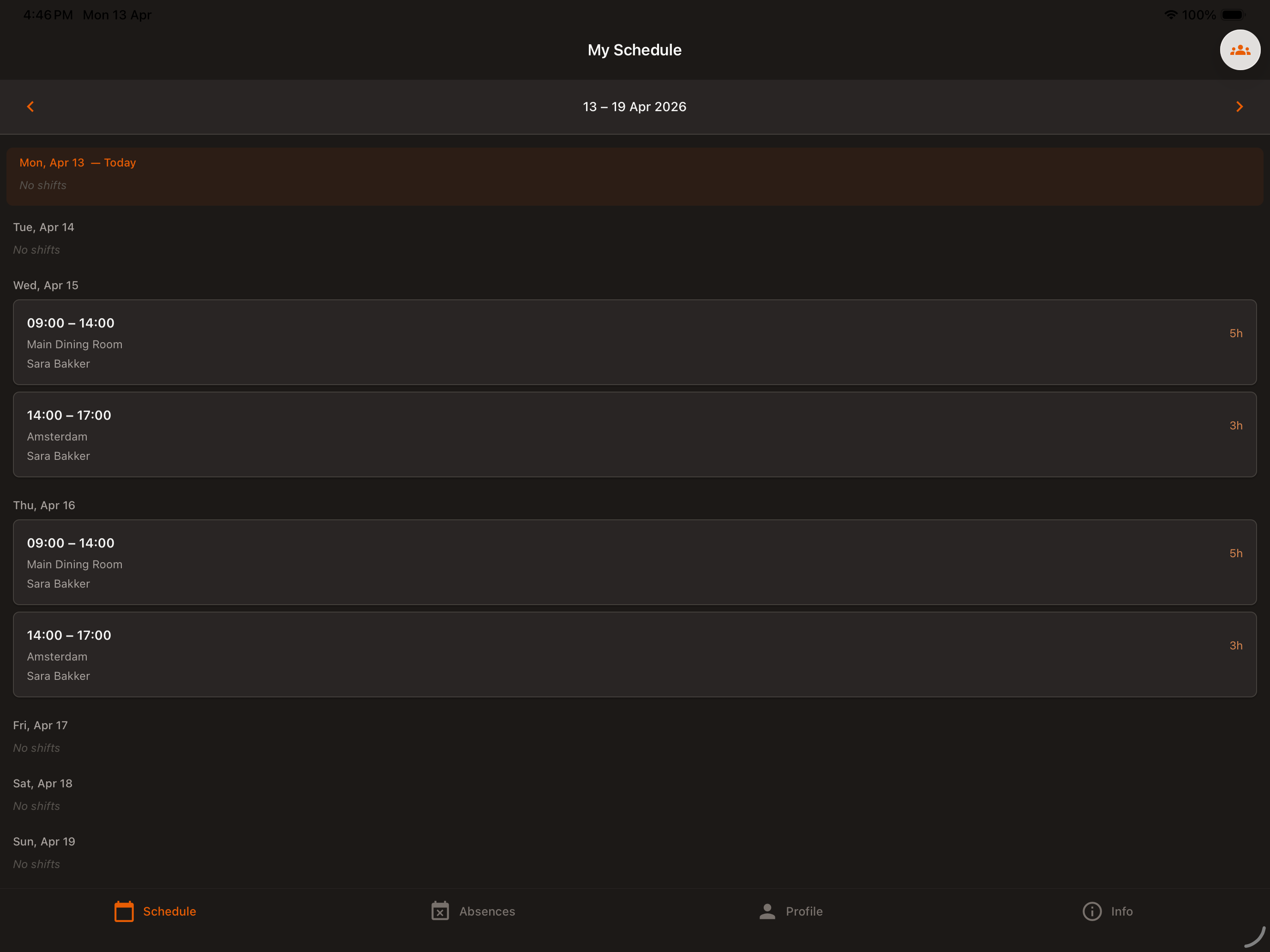 Weekly schedule on iPad