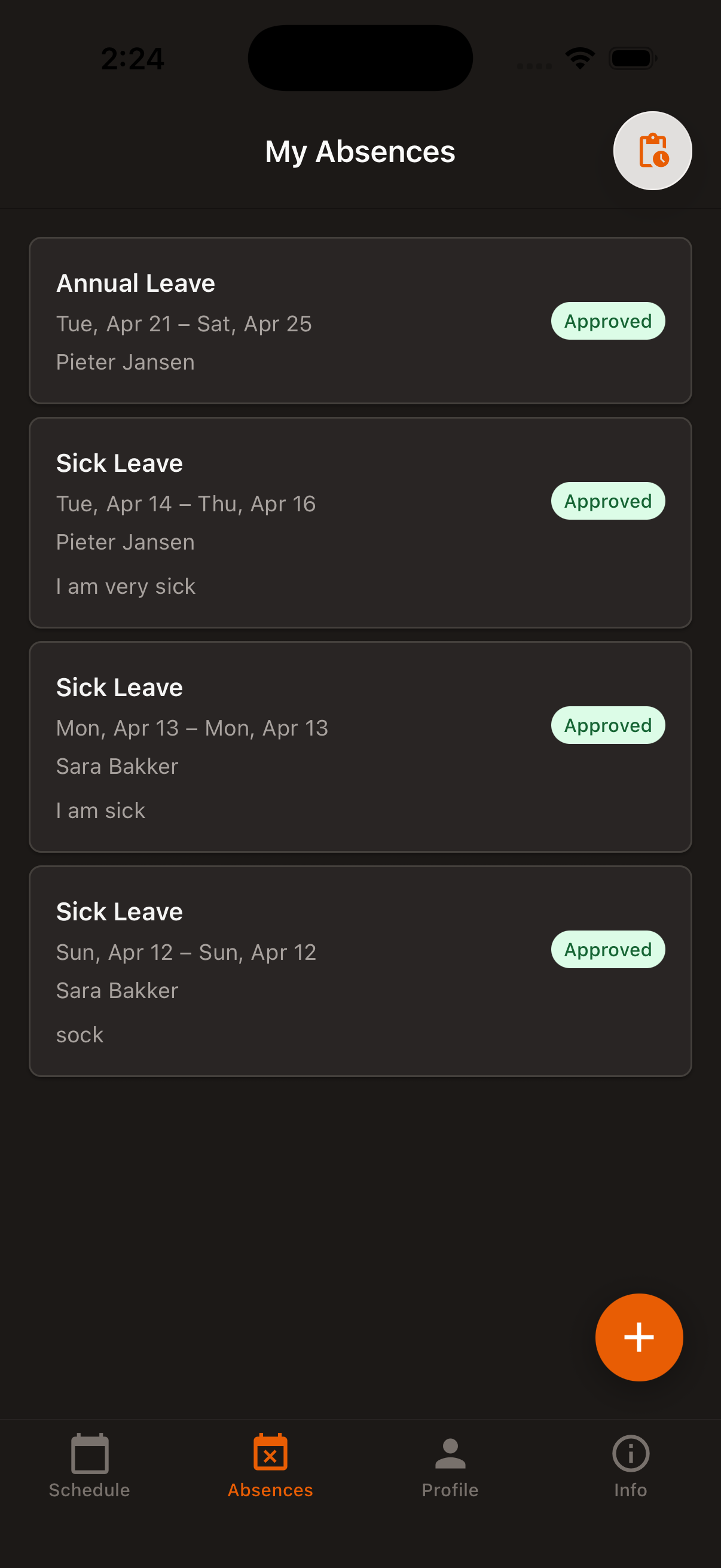 Leave and absences on iPhone