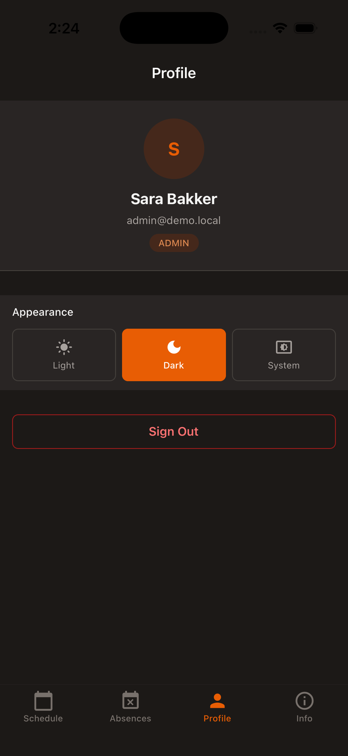 Profile and settings