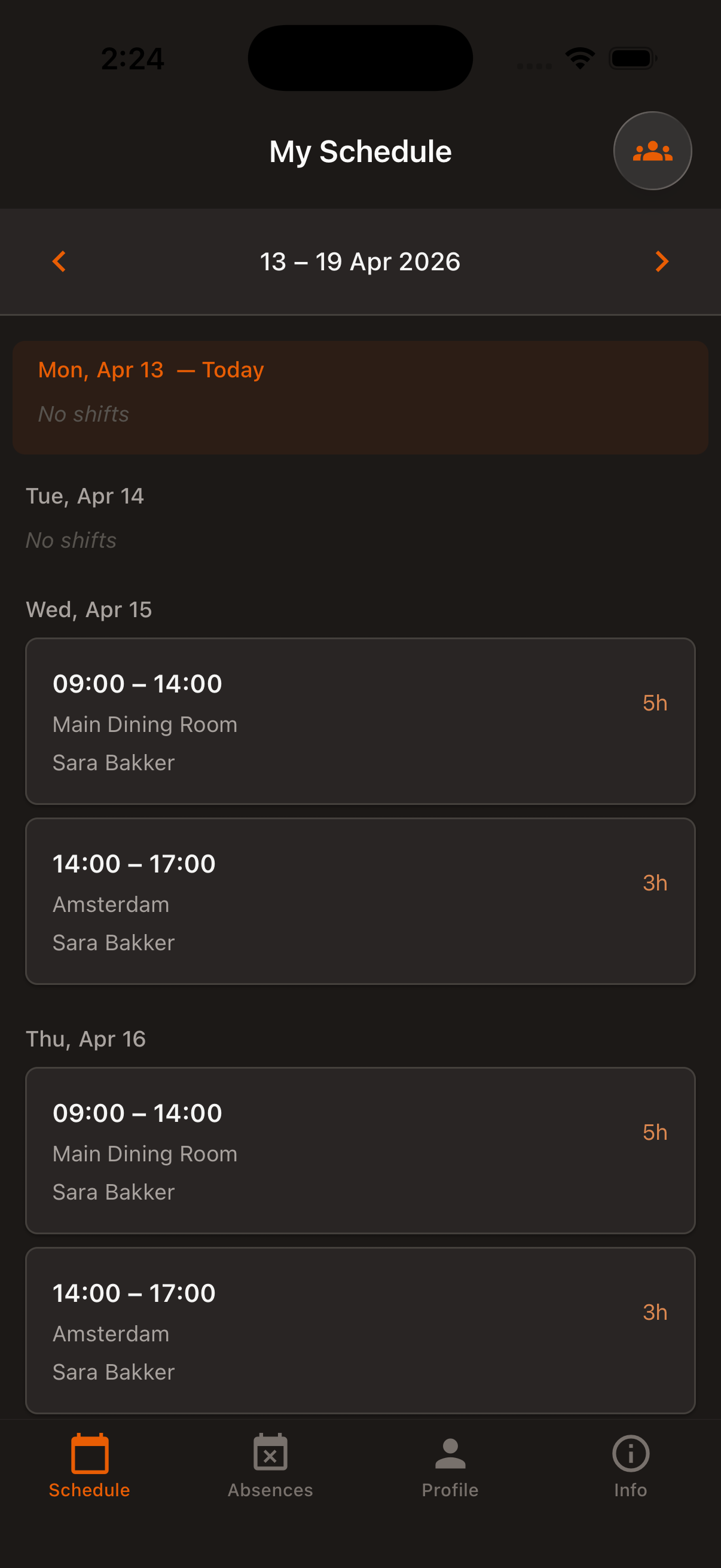 Weekly schedule on iPhone